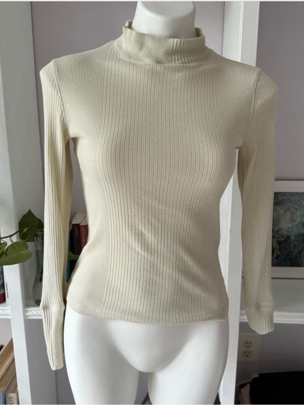 Free People Cream Ribbed Turtleneck Sweater
